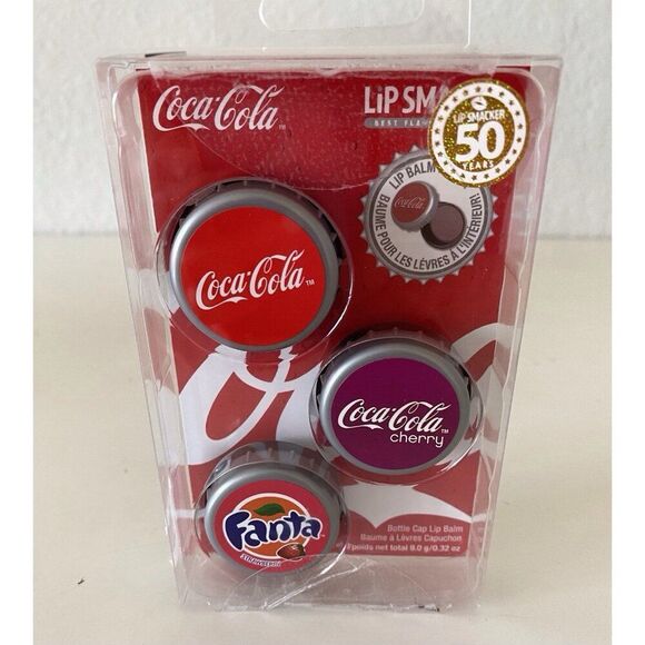 Set Of 3 Lip Smacker Cherry Coke Coca Cola Classic Fanta Strawberry Lip Balms - Picture 1 of 11
